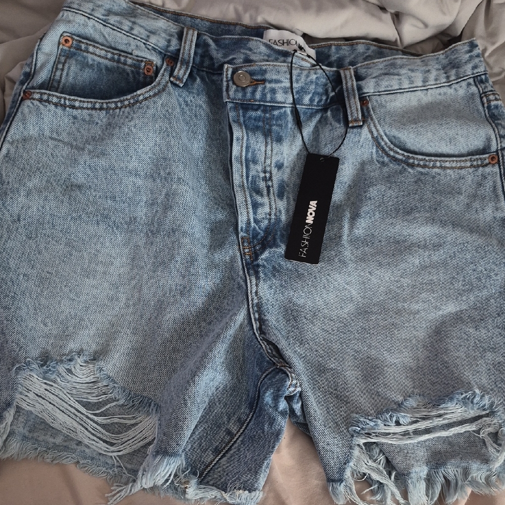 Fashion Nova Light Blue Distressed Jean Shorts